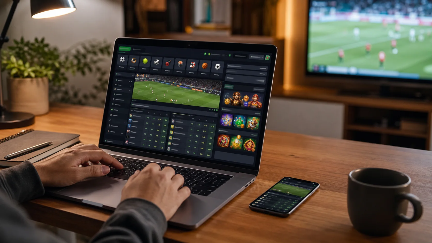 Plataforma rabet em notebook e celular com apostas esportivas e cassino online